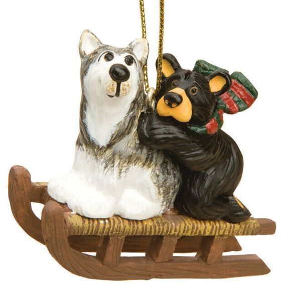 Black Bear w/Sled Dog Christmas Ornament Bearfoots by Jeff Fleming - Picture 1 of 1